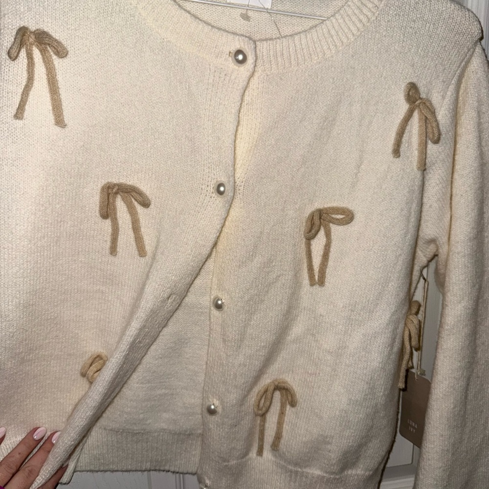 Luna and Ivy Cream Cardigan with Bow Details